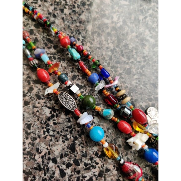 2 Strand Native American Fetish Treasure Necklace Bead Stone Figures IndianPenny - Picture 3 of 11